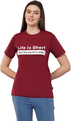 Agatelier Printed Women Round Neck Reversible Maroon T-Shirt