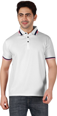 HeeFee Solid Men Polo Neck White T-Shirt