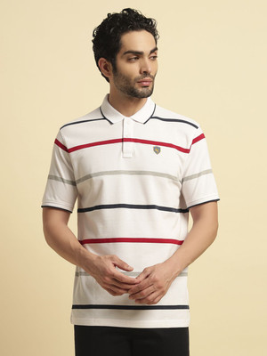CANTABIL Striped Men Polo Neck White T-Shirt
