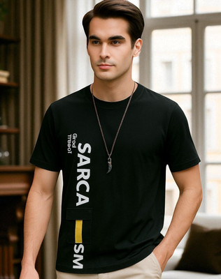 FASHIUM Printed Men Round Neck Black T-Shirt