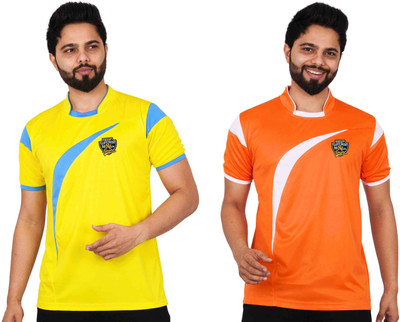 La Milano Printed Men Mandarin Collar Orange, Yellow T-Shirt