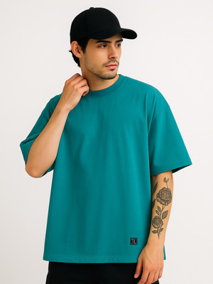TOXA Solid Men Round Neck Dark Blue T-Shirt