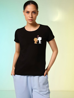 SZN Graphic Print Women Round Neck Black T-Shirt