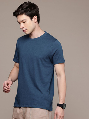 Moda Rapido Solid Men Round Neck Dark Blue T-Shirt