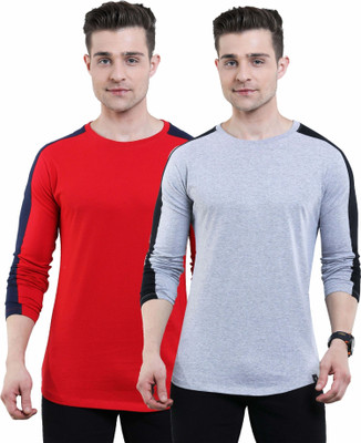 Texman Solid Men Round Neck Red, Grey T-Shirt