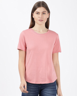 JOCKEY Solid Women Round Neck Pink T-Shirt