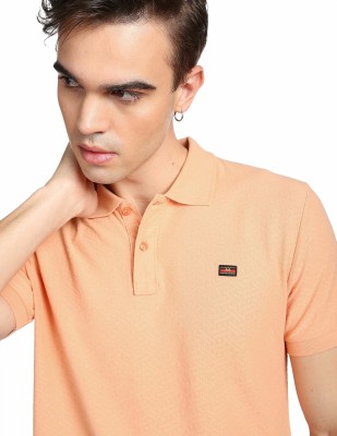 FLYING MACHINE Self Design Men Polo Neck Orange T-Shirt