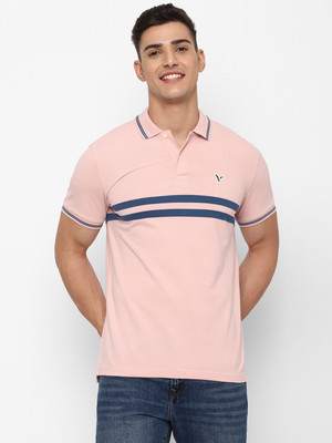 American Eagle Outfitters Striped Men Polo Neck Pink T-Shirt