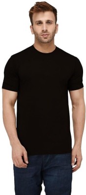 True Basket Solid Men Round Neck Black T-Shirt