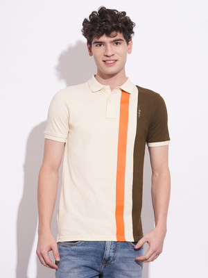 BEING HUMAN Colorblock Men Polo Neck White T-Shirt