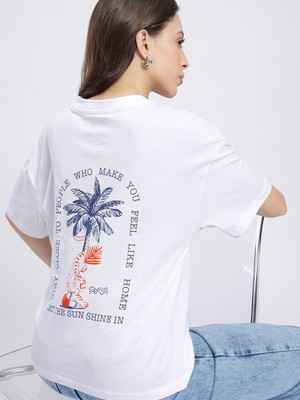 Glitchez Printed Women Round Neck White T-Shirt
