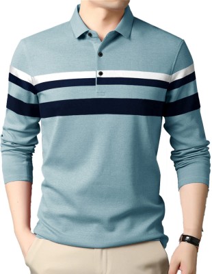 EyeBogler Checkered Men Polo Neck Blue T-Shirt