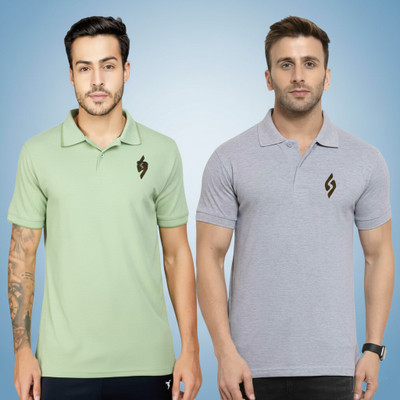 cnw Solid Men Polo Neck Grey T-Shirt