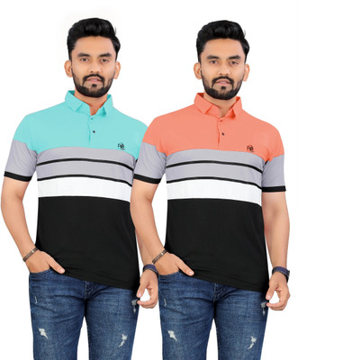 rggarment Striped Men Polo Neck Multicolor T-Shirt