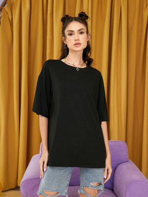 eco runner Solid Women Round Neck Black T-Shirt