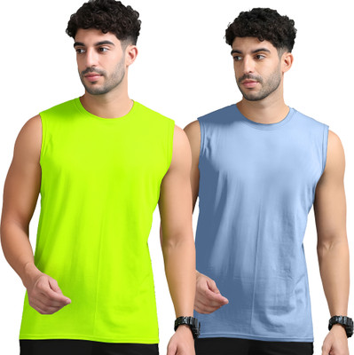 Adorbs Solid Men Round Neck Green, Blue T-Shirt