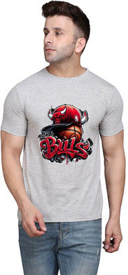 GEUM Graphic Print Men Round Neck Silver T-Shirt