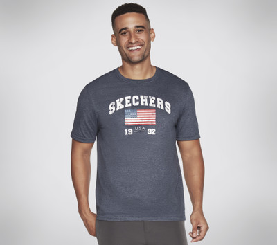 Skechers Typography Men Round Neck Navy Blue T-Shirt