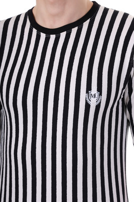 Marc Laurent Striped Men Round Neck Black T-Shirt