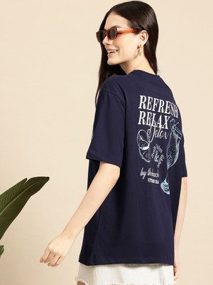 Mast & Harbour Printed Women Round Neck White T-Shirt