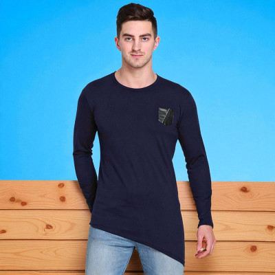 FARICON Solid Men Round Neck Dark Blue T-Shirt