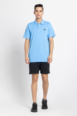 ADIDAS Graphic Print Men Polo Neck Blue T-Shirt