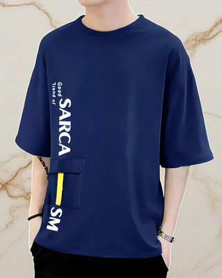 Autna Typography Men Round Neck Navy Blue T-Shirt