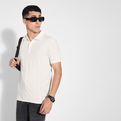 PEOPLE Solid Men Polo Neck White T-Shirt
