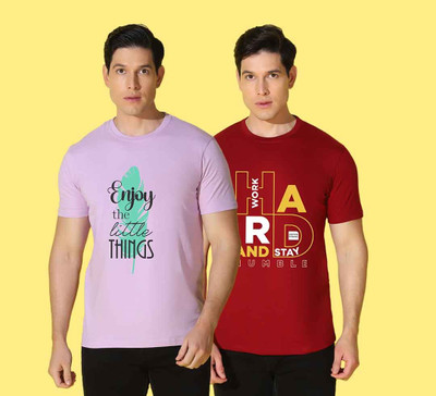 WOOSTRO Graphic Print Men Round Neck Pink, Maroon T-Shirt