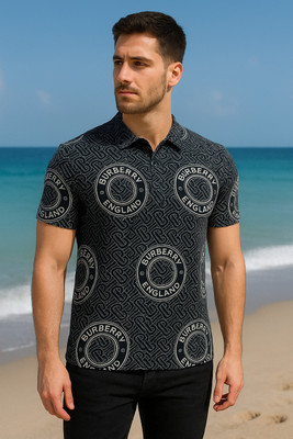 Om Enterprise Printed Men Polo Neck Black, Grey T-Shirt