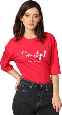 KOTTY Printed, Typography Women Round Neck Red T-Shirt