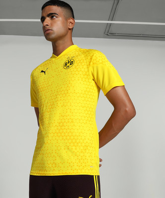 PUMA Printed Men V Neck Yellow T-Shirt