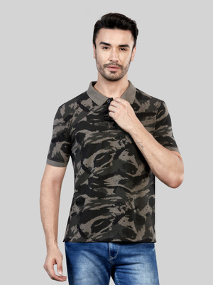 BE POSITIVE Printed Men Polo Neck Black, Grey T-Shirt