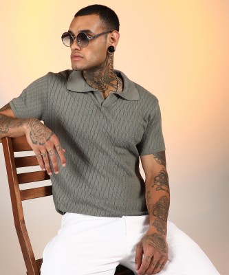 CAMPUS SUTRA Self Design Men Polo Neck Grey T-Shirt