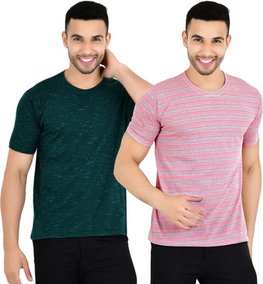 YUALIN CREATION Printed, Striped Men Crew Neck Multicolor T-Shirt