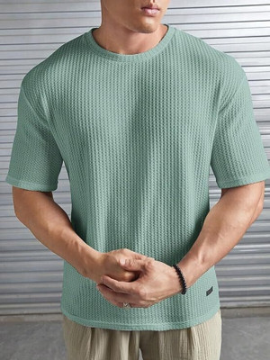 Ubiqq Self Design Men Round Neck Light Green T-Shirt