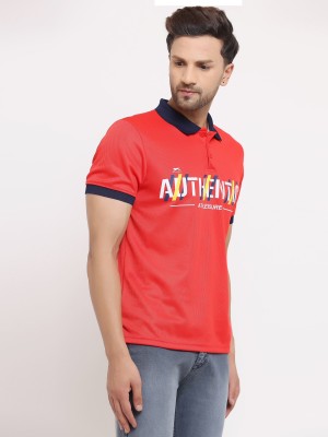 SHIV-NARESH Typography Men Polo Neck Red T-Shirt