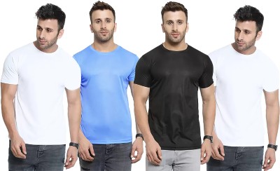 Think Tech Solid Men Round Neck White, Light Blue, Black T-Shirt