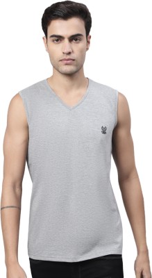 VIMAL JONNEY Solid Men V Neck Grey T-Shirt