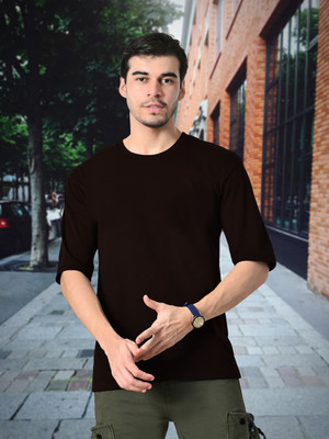 GLITO Solid Men Round Neck Brown T-Shirt
