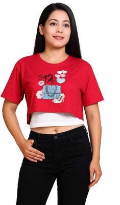 SHEHZADI ONLINE Graphic Print Women Round Neck Black, White T-Shirt