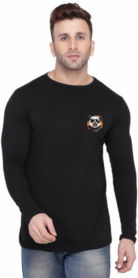 tfurnish Printed Men Round Neck Black T-Shirt