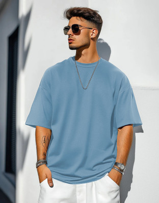 TeeBrozz Solid Men Round Neck Light Blue T-Shirt