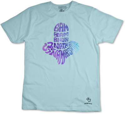THE PRINT PLATTER Typography Men Round Neck Light Blue T-Shirt