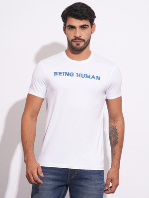 BEING HUMAN Self Design Men Polo Neck White T-Shirt