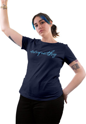 Fighterhero Printed Women Round Neck Navy Blue T-Shirt