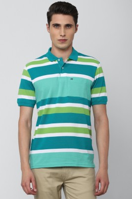 PETER ENGLAND Striped Men Polo Neck Green T-Shirt