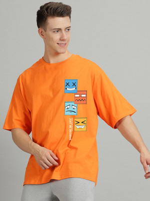Cryptic Printed Men Round Neck Orange T-Shirt