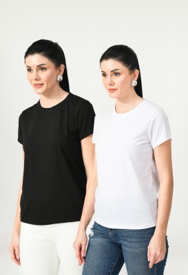 Nael Fashion Solid Women Round Neck White T-Shirt