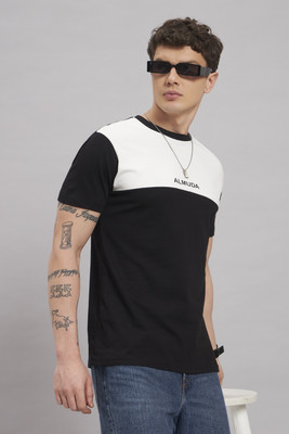 ALMUDA Printed Men Round Neck White, Black T-Shirt